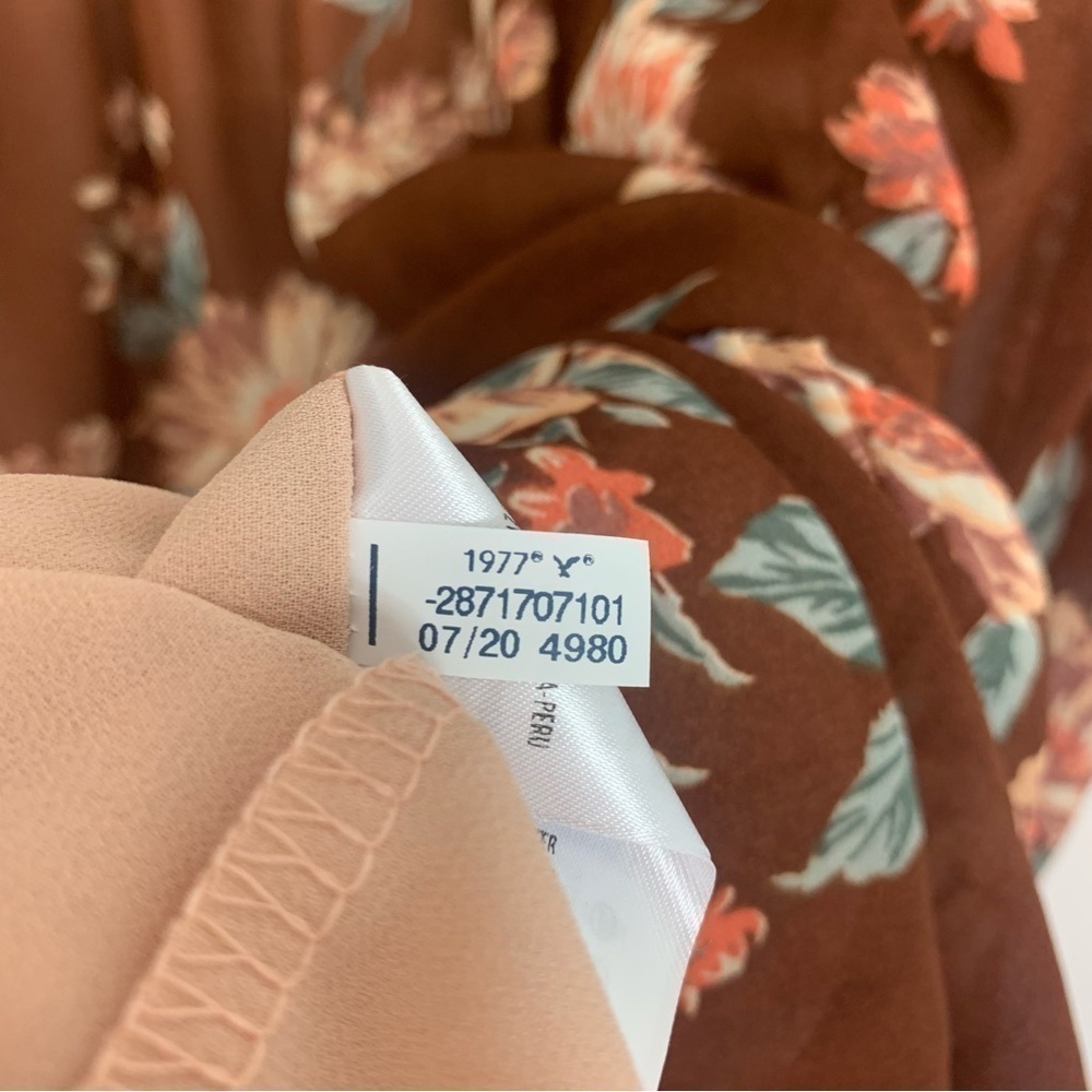 American Eagle Drop Waist Mini Dress Brown Floral Print Size Small - Picture 9 of 10